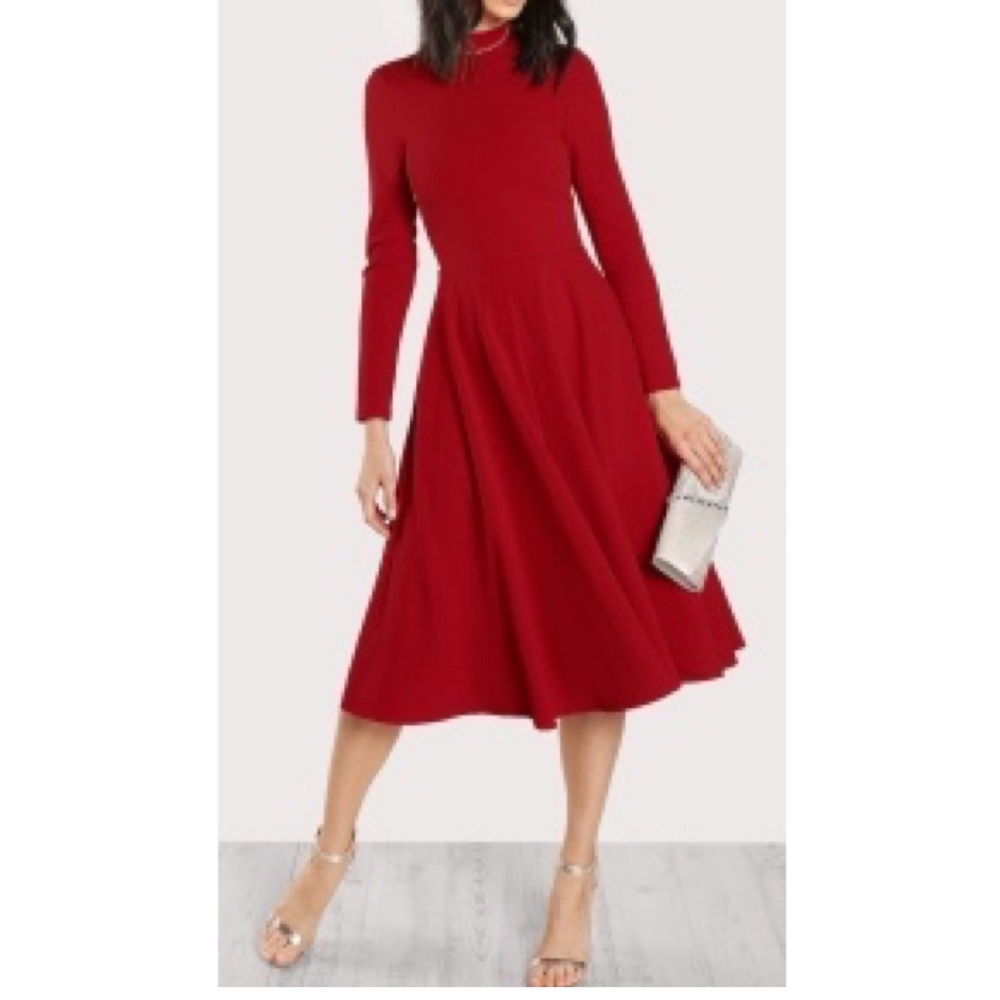 NWOT Mock neck long sleeve midi dress, cherry red